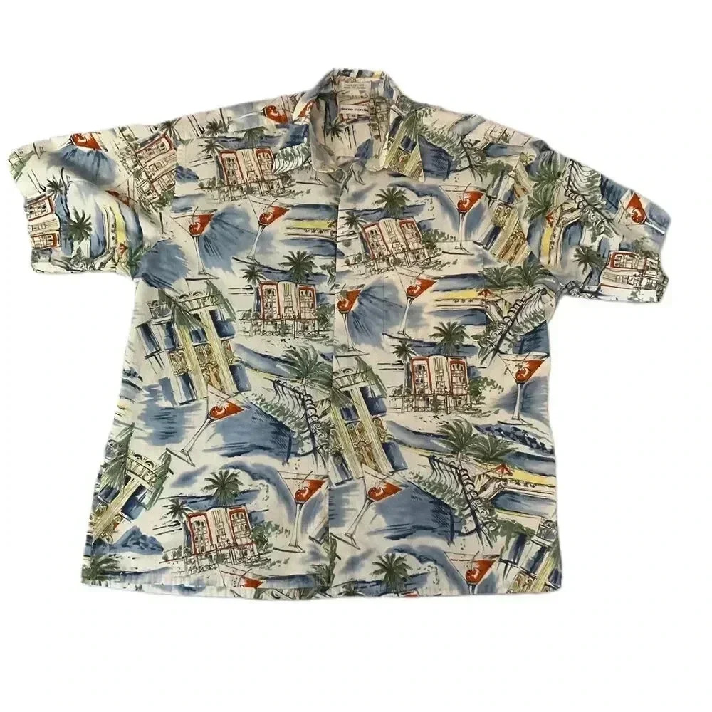 Pierre Cardin Multicolor Short Sleeve‎ Button Up Hawaiian Shirt Mens XL